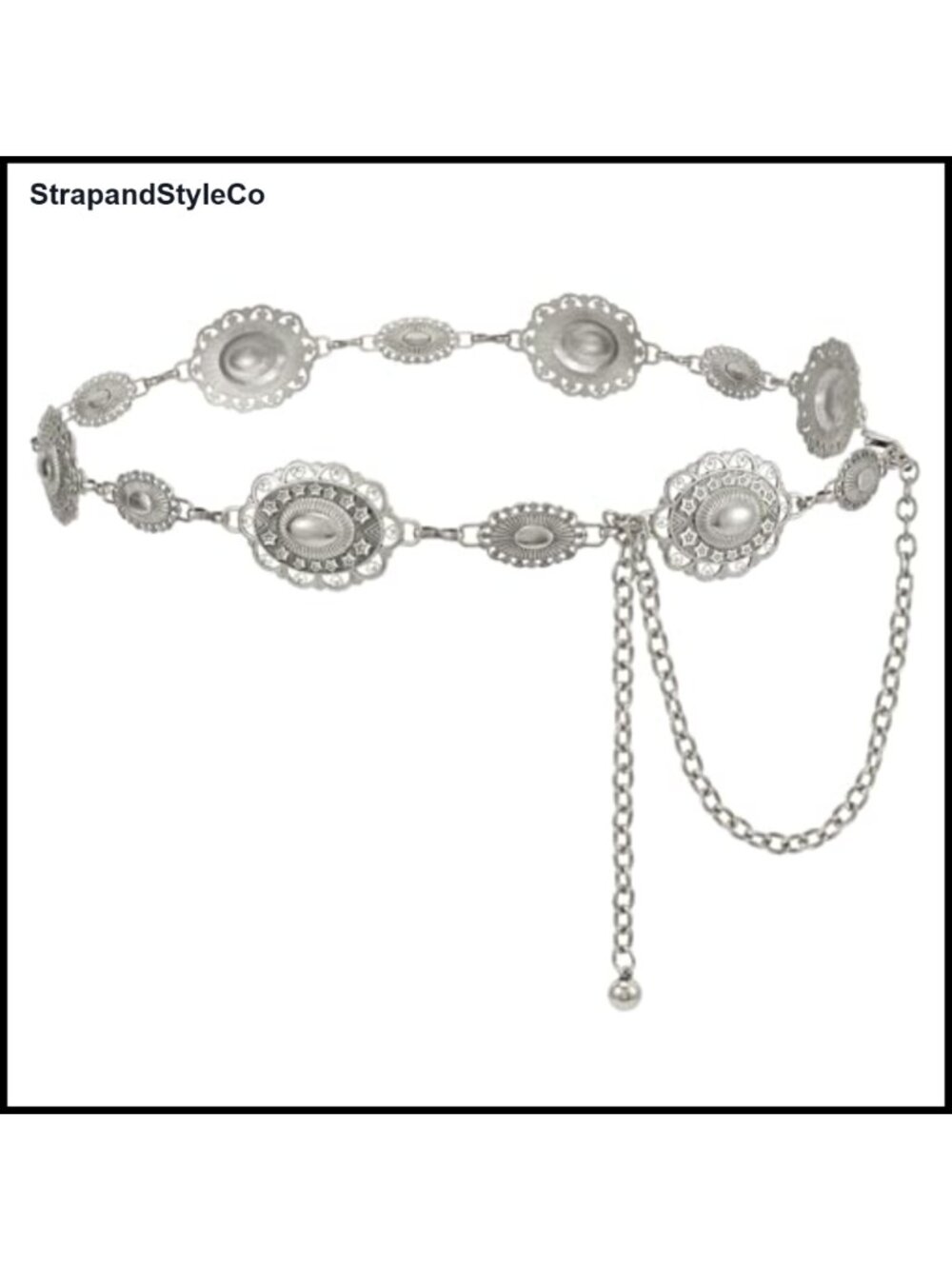Western Metal Chain Belt Concho Cowgirl Waist Link for Jeans Dresses